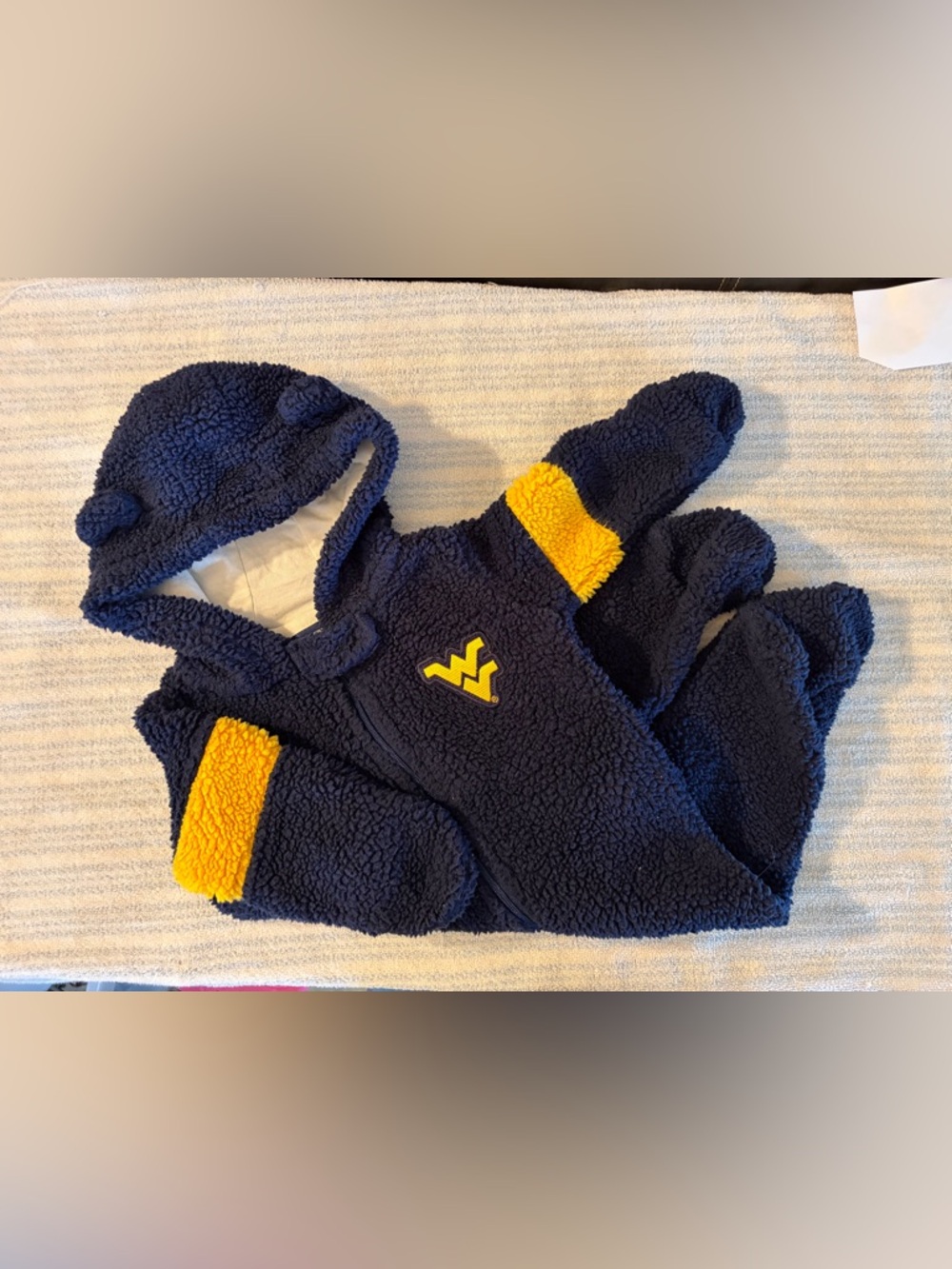 Navy and Gold Sherpa One-Piece Hooded Set for Kids with Bear Ears